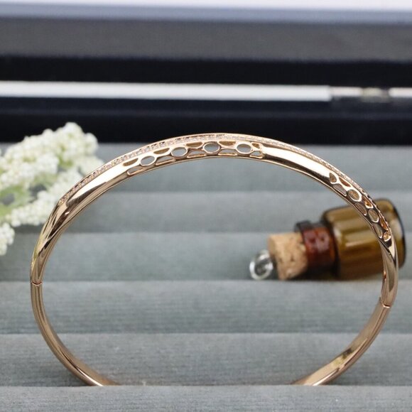 Rose Gold Bangle with Oval Cutout & Delicate Crystal Lining, XPBL0420 - Picture 11 of 11